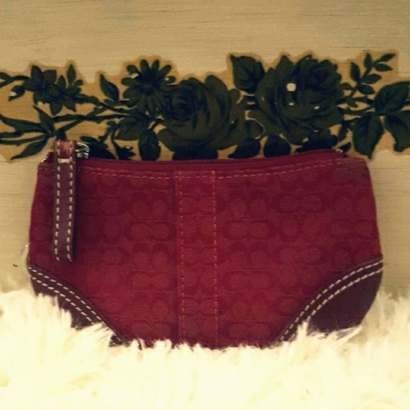 COACH Signature Red Change Purse w/ Key Ring - Picture 1 of 8